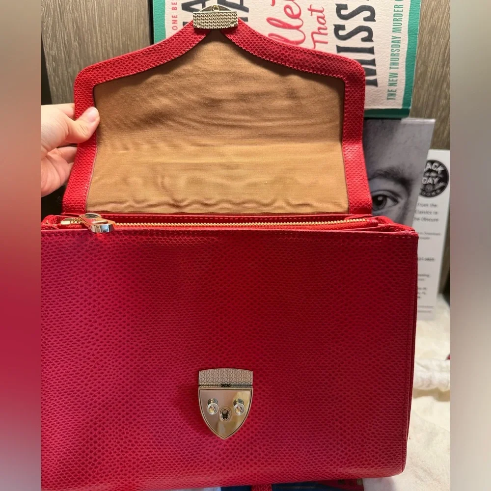 Aspinal of London Coral Red Leather Clutch with Gold-Tone Lock - Picture 10 of 16